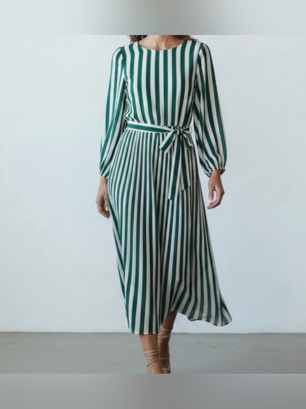 AYR Whos She Regatta Stripe Belt Green Midi Dress